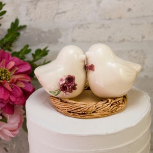 Handmade Love Bird Wedding Cake Topper: Personalized Nest, Custom Colors