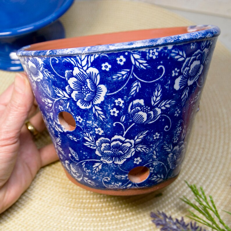 Home Living Indoor Planters Dark Blue And White Ceramic Planter Gift For Gardener Handmade Gift For Orchid Lover Terra Cotta Orchid Planter With Chinese Motif Design