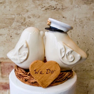 Handmade U.S. Marine Wedding Cake Topper: Ivory Love Birds, Personalized Keepsake