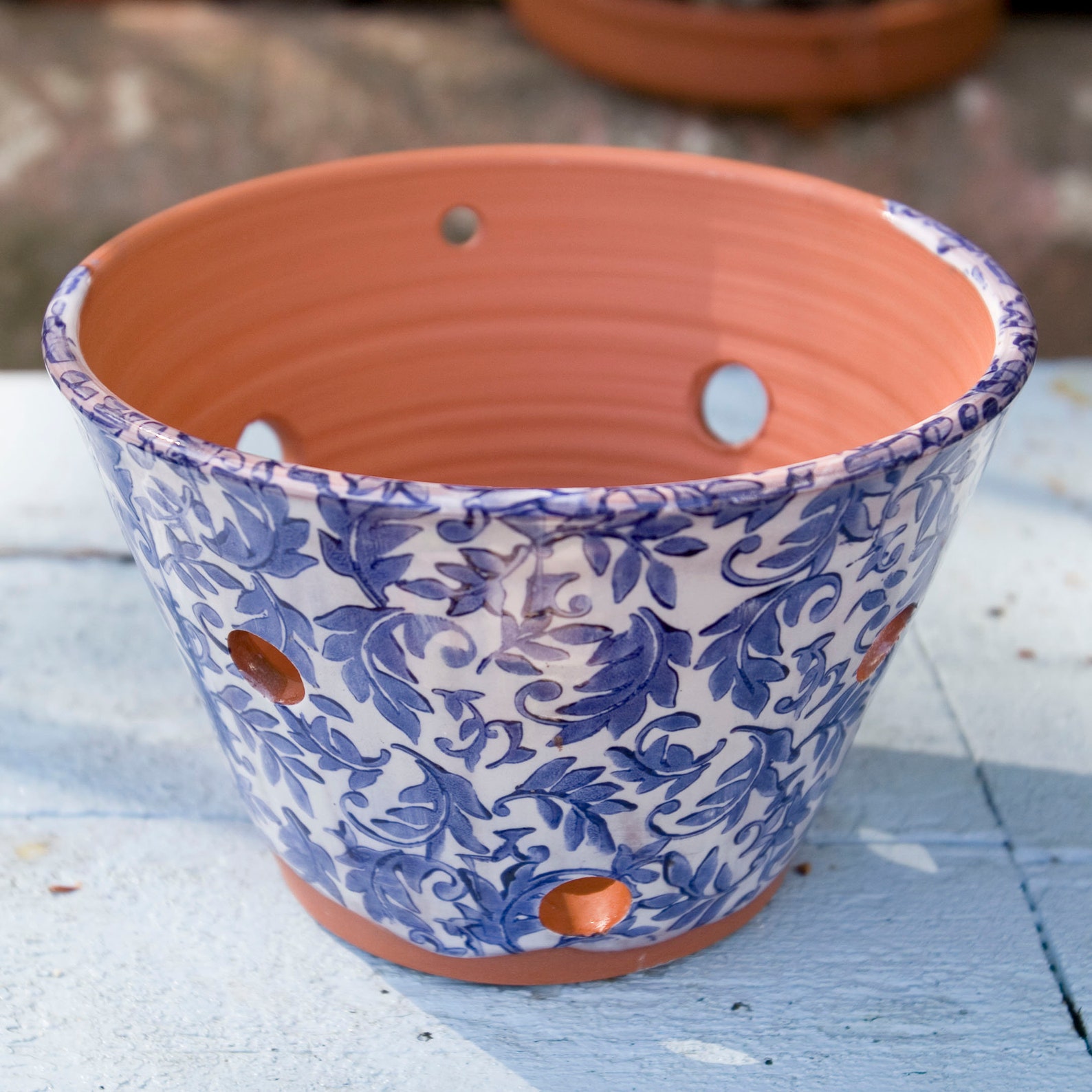 Terra Cotta Orchid Pot With Blue and White Leaf Etsy