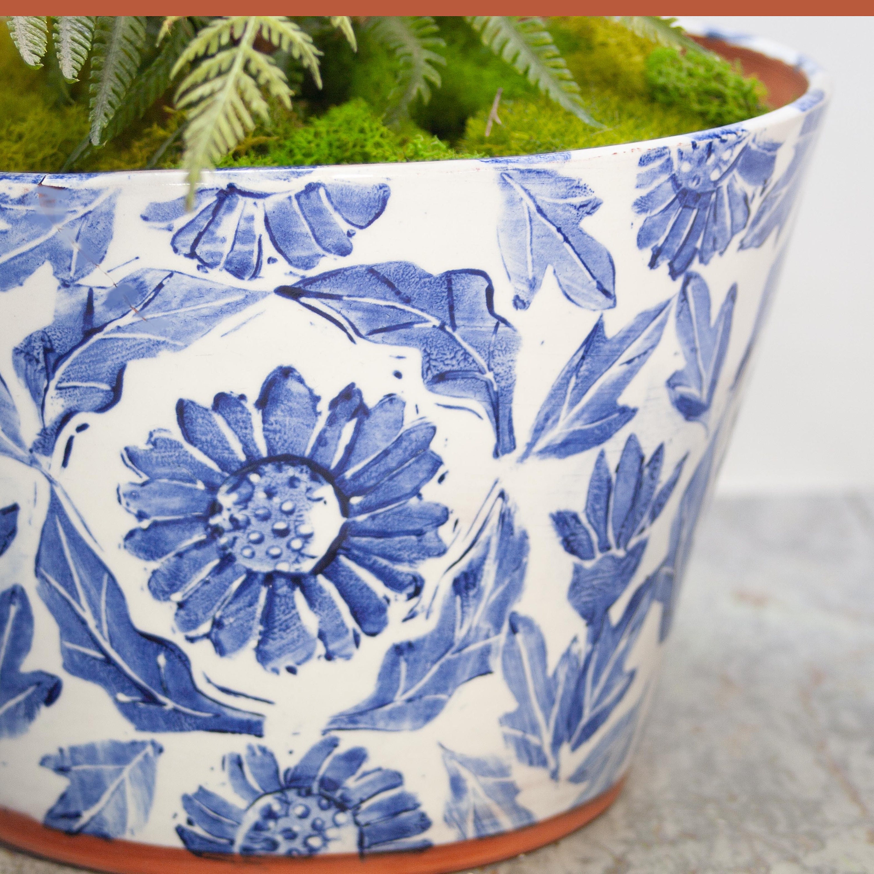 Handmade Terra Cotta Planter: Blue Floral Wheel Thrown Pot - Etsy