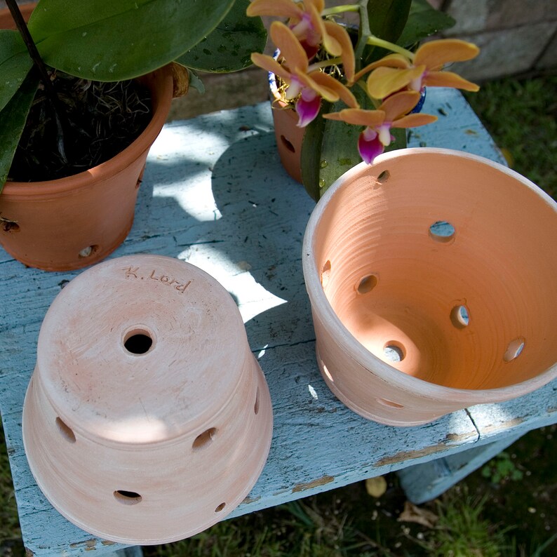 Terracotta Orchid Planter With Blue And White Leaf Design Handmade Hanging Orchid Pot Holes For Orchid Root Health Gift For Orchid Collector Planters Pots Craft Supplies Tools Delage Com Br