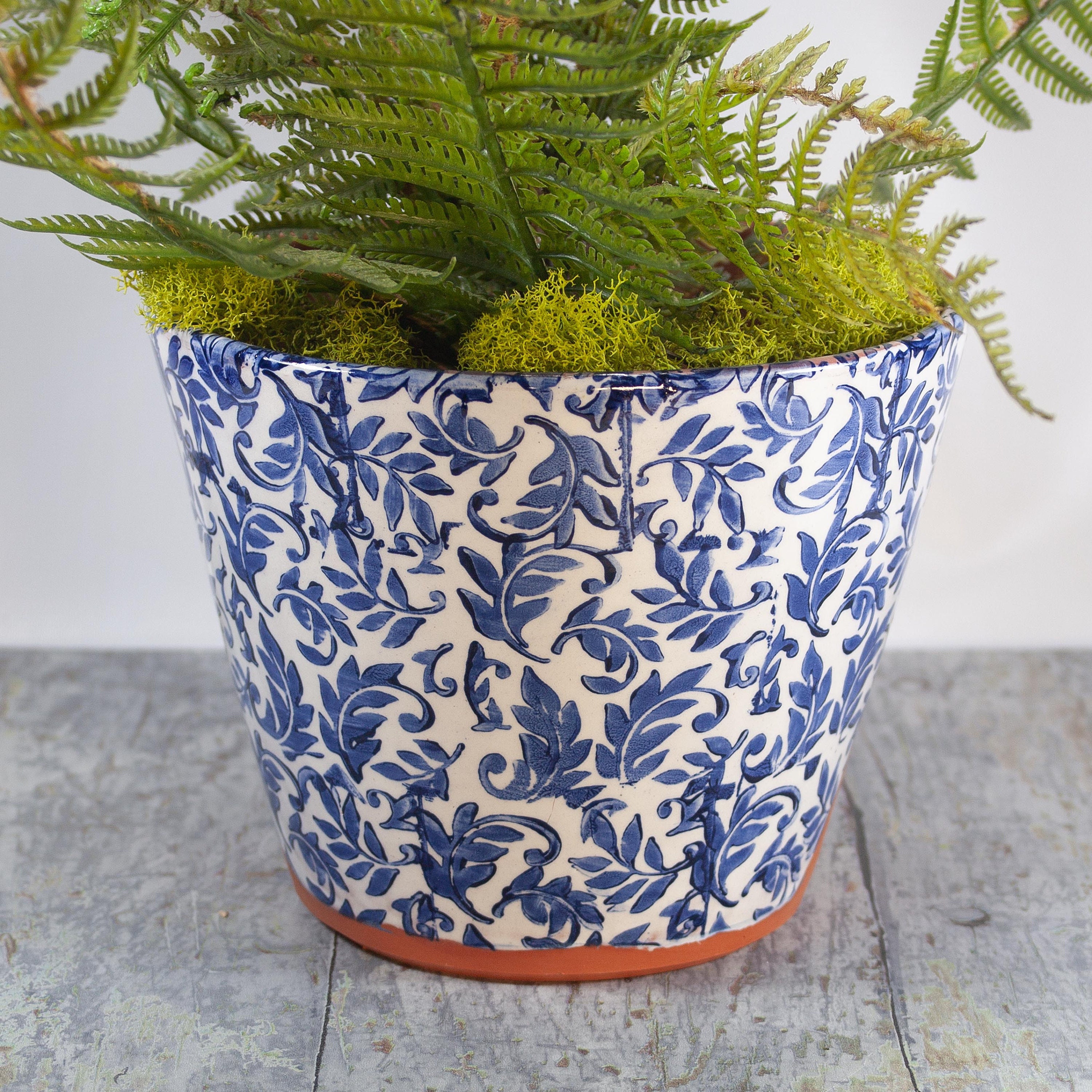 Cobalt Blue and White Italian Leaf Flourish Planter picture pic