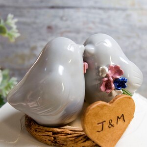 Love Bird Wedding Cake Topper: Personalized Initial Heart, Custom Glaze Colors image 2