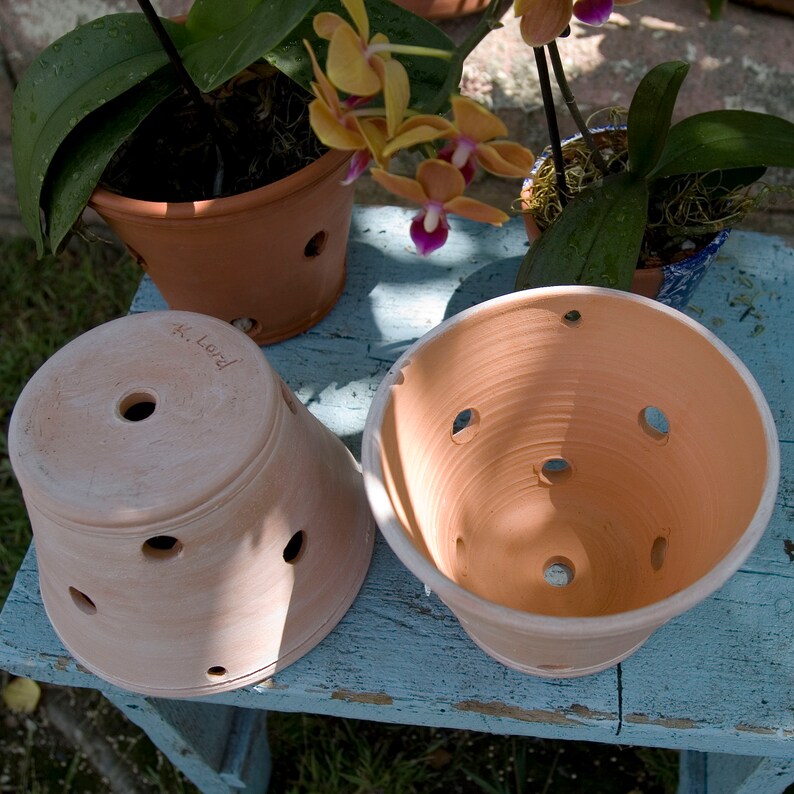Whitewashed TerraCotta Orchid Planter/Pot with Holes for