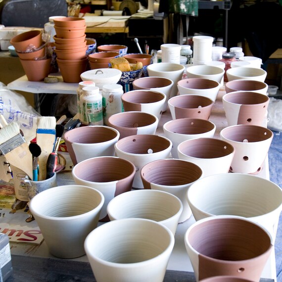 Orchid Pot With Blue And White Flower Designterracotta Etsy