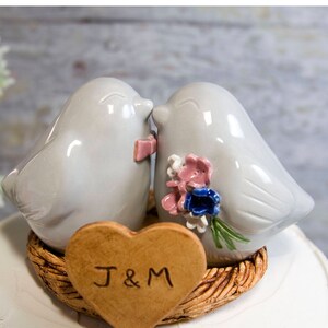 Love Bird Wedding Cake Topper: Personalized Initial Heart, Custom Glaze Colors image 4