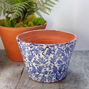 Handmade Cobalt Blue Leaf Planter: Italian Style Terra-cotta Pot