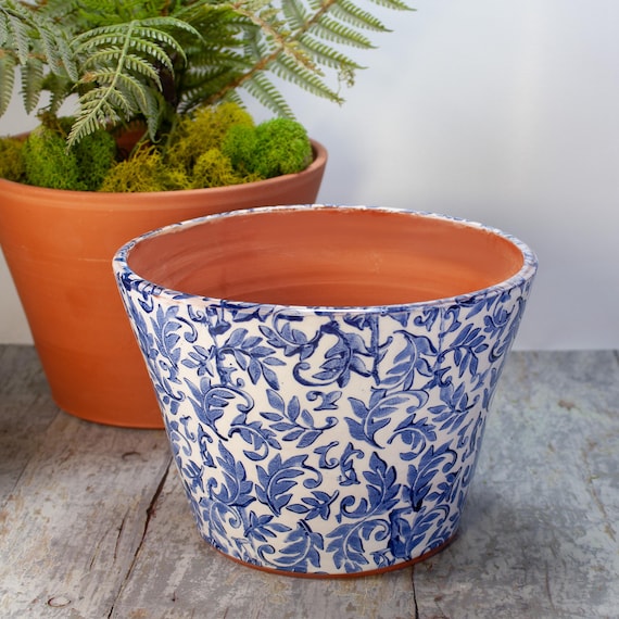 Handmade Cobalt Blue Leaf Planter: Italian Style Terra-cotta Pot - Etsy