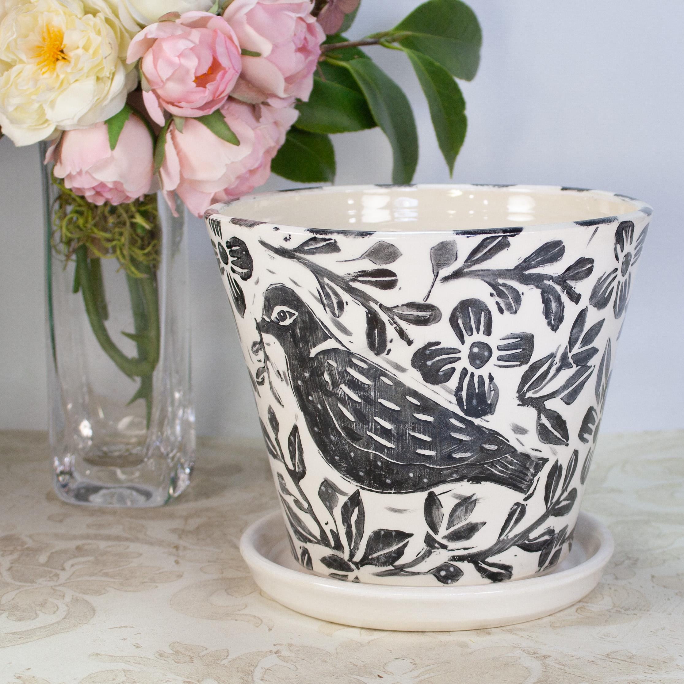 Handmade Ceramic Dove Planter: Wheel Thrown Flower Pot With Saucer - Etsy
