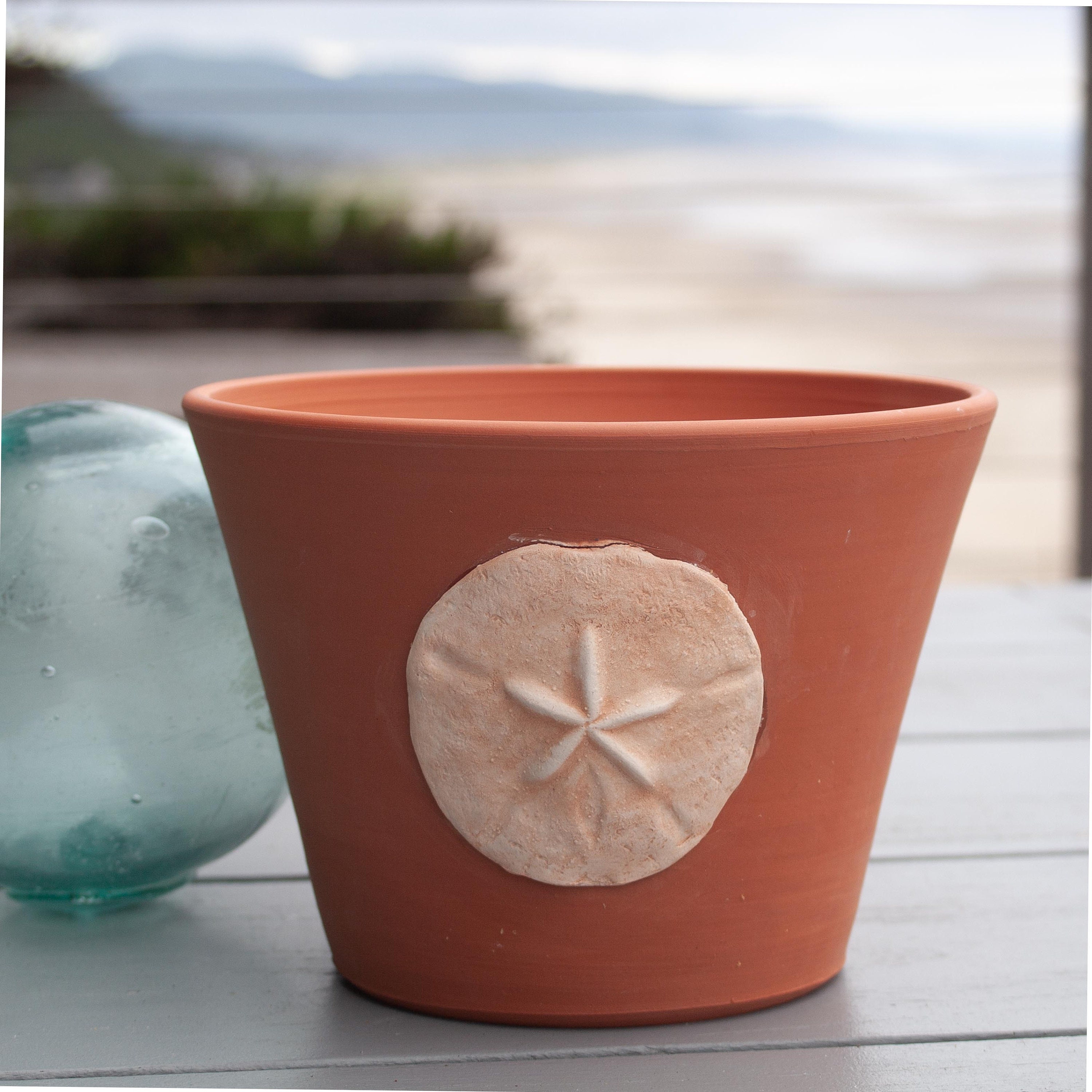 Handmade Terra Cotta Sand Dollar Planter: Beach House Decor