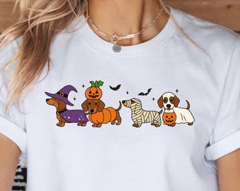 Halloween Dog Shirt, Cute Dachshund Pumpkin Costume Tee, Spooky Wiener Dog T-Shirt, Funny Pet Lover Gift