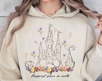 Happiest Place On Earth Hoodie, Funny Magic Kingdom Hoodie, Disney Castle Floral Hoodie, Magical Kingdom Hoodie, Disneyland Hoodie
