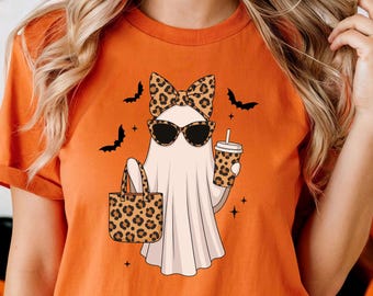 Leopard Ghost Shirt, Boo-Jee Ghost Shirt, Ghost Coffee Shirt, Cute Fall Shirt, Ghost Tee, Girly Halloween Gift, Boojee Shirt