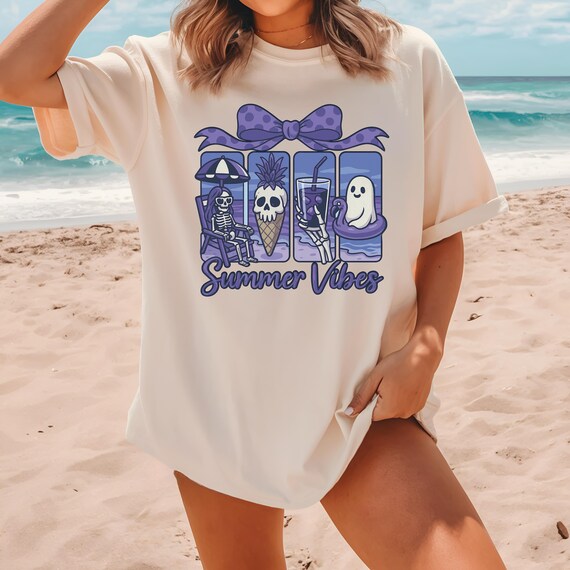 Comfort Colors Spooky Summer Shirt, Summerween Shirt, Skeleton Summer Tee, Ghost Summer Shirt, Summer Vacation Tee, Funny Summer Shirt