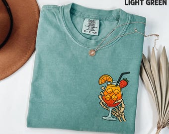 Skeleton Hand Cocktail Shirt, Comfort Colors Spooky Summer Drink Tee, Funny Beach Shirt, Cute Skull Hand Graphic Tee, Halloween in July Tee