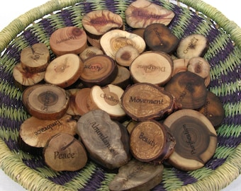 One Positive Affirmation Wood Token for Personalized Daily Inspiration, Contemplation, Luck