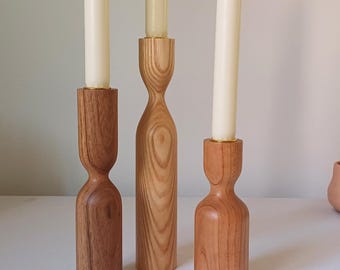 Handcrafted Wooden Candle Holder Set: Scandinavian Rustic Home Decor