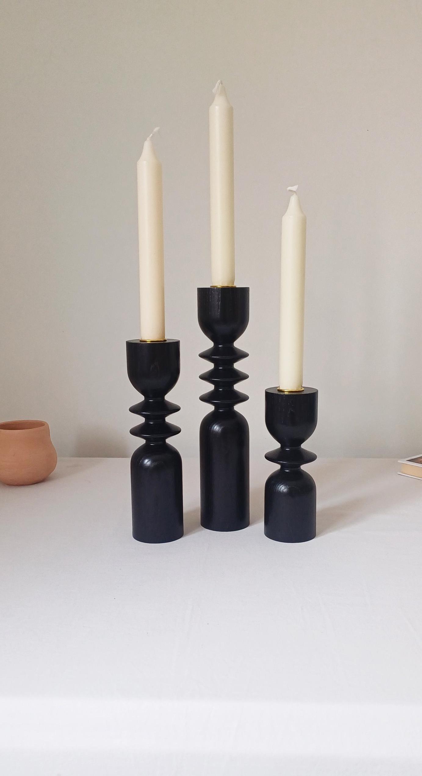 Wooden Candle Holder Set of 3 Candlesticks Natural Decor for Home Gifts ...