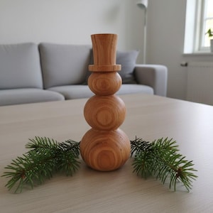 Träsnögubbefigur – Handgjord juldekoration, träprydnad, minimalistisk vinterdekoration, presentidé för högtider