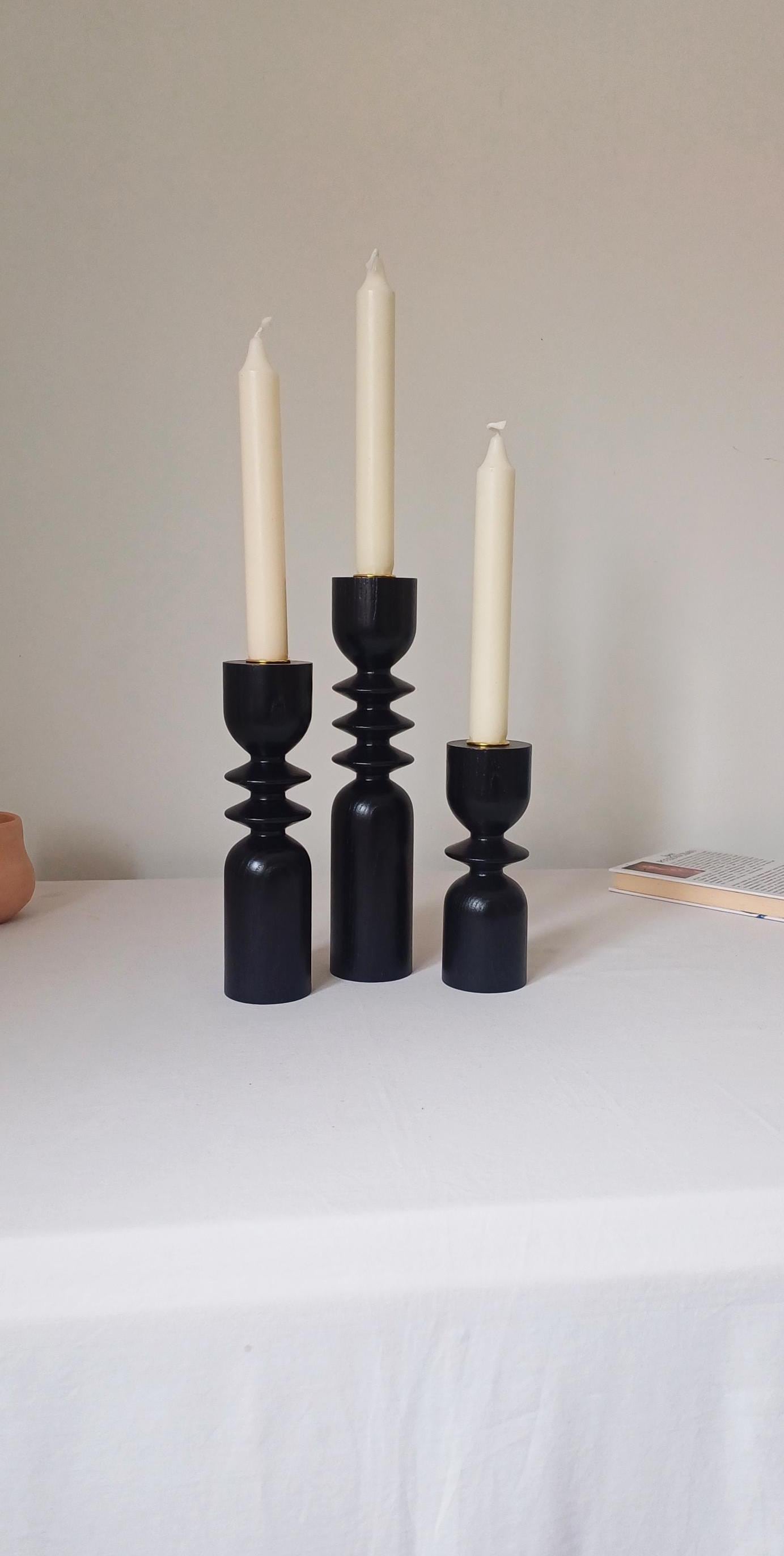 Wooden Candle Holder Set of 3 Candlesticks Natural Decor for Home Gifts ...