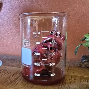 Hand-Painted 3D Printed Heart in Beaker: Gothic Anatomical Decor