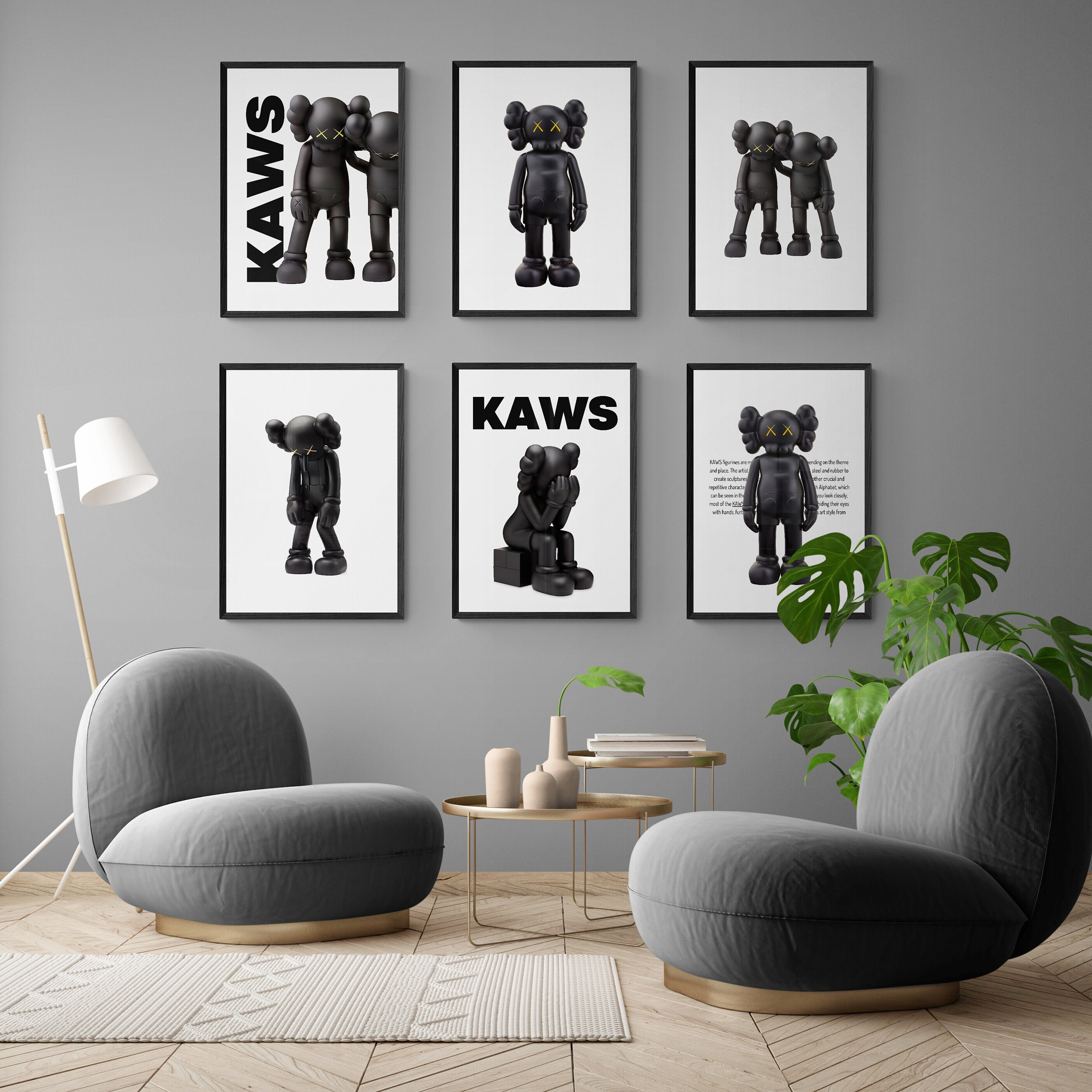 人気 ブランド チェック Black, Set 6 Poster Kaws Hypebeast Figure Poster, Toys その他