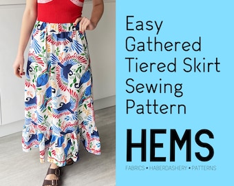 Easy Gathered Skirt Sewing Pattern - Beginners Easy Maxi Long Tiered Gathers Skirt | Downloadable PDF Sewing Pattern