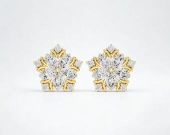 18K Solid Gold Stud Earrings | Dainty Geometric & Floral Designs | Hypoallergenic Minimalist Jewelry