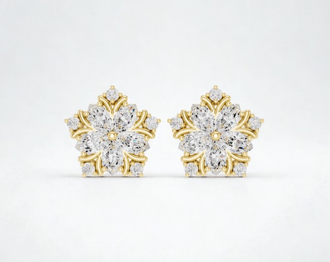 18K Solid Gold Stud Earrings | Dainty Geometric & Floral Designs | Hypoallergenic Minimalist Jewelry