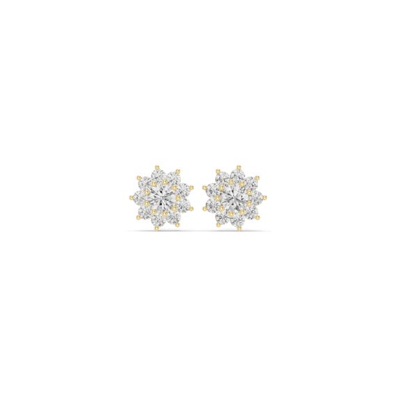 18K Gold Flower Cluster Stud Earrings | Moissanite Floral Studs | Elegant Everyday Earrings for Women