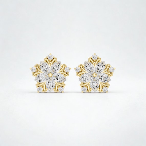 18K Solid Gold Stud Earrings | Dainty Geometric & Floral Designs | Hypoallergenic Minimalist Jewelry