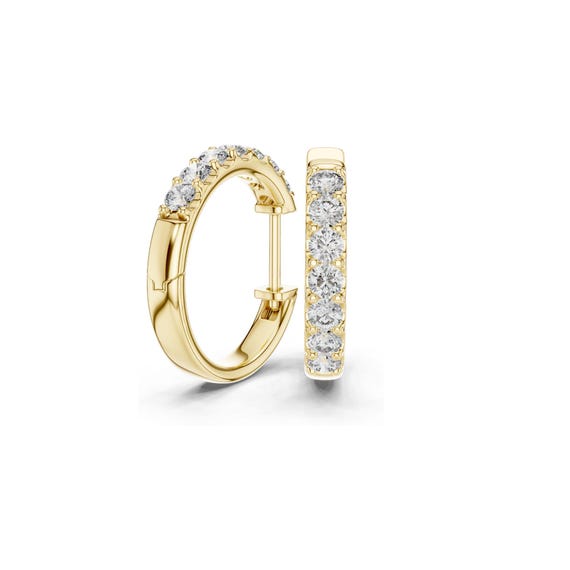 18K Gold Hoops Earrings: Curved Design with Moissanite Diamonds