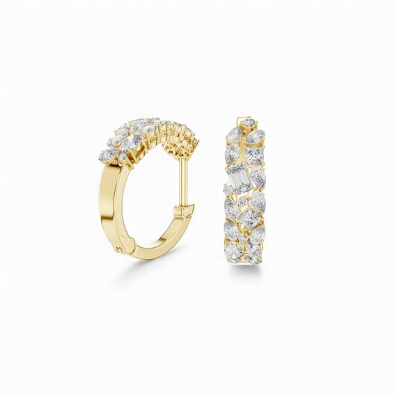 Gold Hoop Earrings: 18K with Moissanite Diamonds - Elegant Design