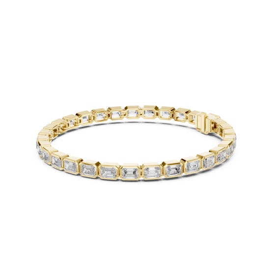 Emerald Cut Moissanite Bracelet: 18K Gold Tennis Style for Women