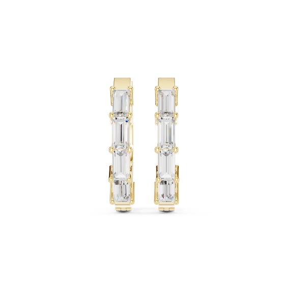 18K Gold Baguette Moissanite Hoop Earrings: Minimalist Huggie Hoops