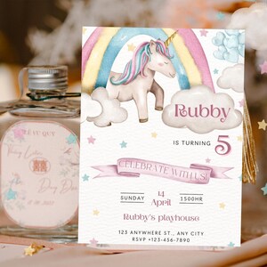 Canva Editable Unicorn Birthday Invitation, Magical Floral Unicorn Party Girl Any Age Birthday Invite Template, Printable Digital Download
