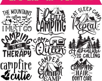 Camping SVG Bundle, Camper Svg Campfire SVG, Tent SVG, Adventure Quotes, Summer Svg, Cricut & Silhouette Cut Files