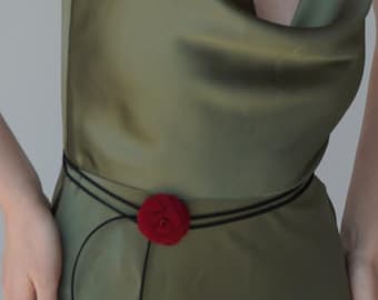 Belt leather handmade with Flower Leather Rose Belt – Handmade Accessory Leather choker Hand Made flower belt 5 in 1 Red