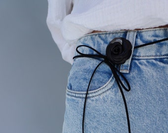 Belt leather belt flower made of leather flower belt 5 in 1 Black and Silver