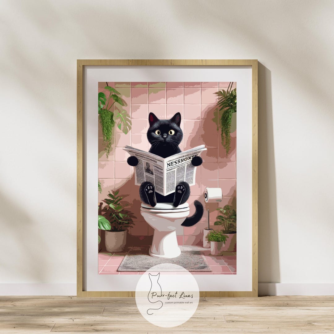 Funny Cat Bathroom Print Wall Art for Toilet Decor Humorous Cat Poster ...