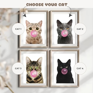 Cat Bubble Gum Wandkunst | Katzen Drucke | Katzen Gemälde | Benutzerdefinierte Katzenkunst | Kinderzimmer Wand Kunst | Geschenk für Katzenliebhaber | Katzenmama Geschenk | DIGITAL