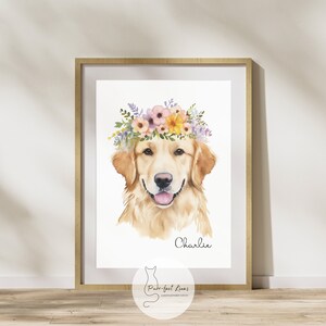 Retrato de cachorro personalizado: coroa floral, arte personalizada para animais de estimação (download digital)
