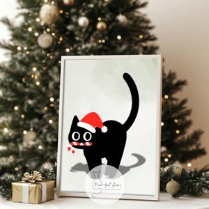 Christmas Cat Art, Christmas Wall Art, Cat Lover Christmas, Printable Wall Art, Cat Print, Gift for Cat Lover, Black Cat Art, Digital Prints