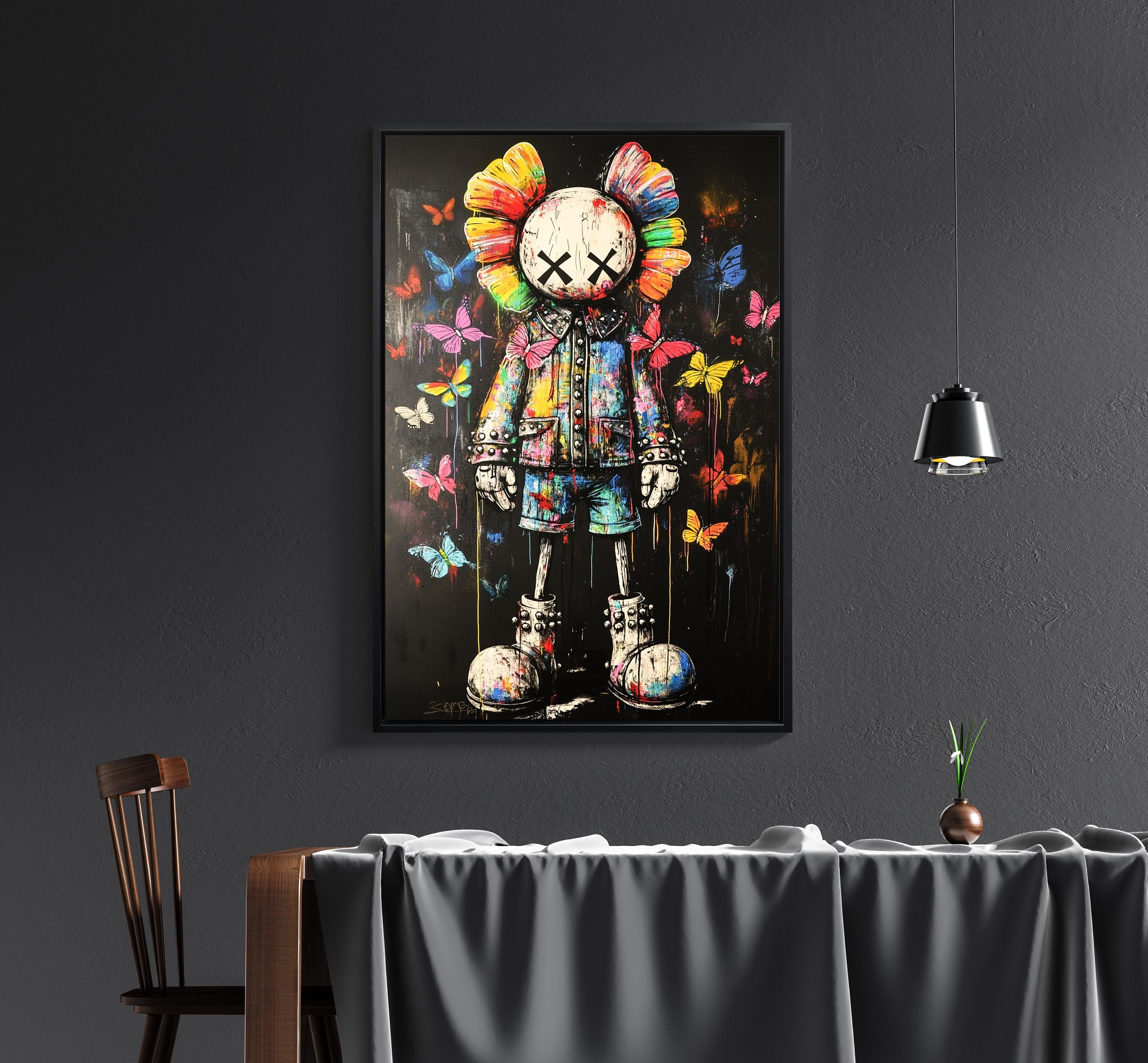Wall mural Kaws - Bearbrick Bear / Butterflies, Pop Art, Graffiti art, Canvas Art, Picture Art Wall Design, ready to hang