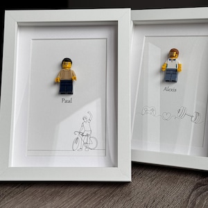 Gepersonaliseerd minifiguurtje Unieke fotolijst Individueel decor Bakstenen lijst Gepersonaliseerd minifiguurlijstje op bestelling Aangepast minifiguur