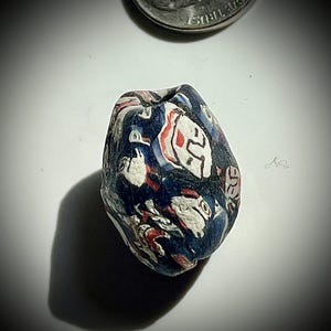 Authentic, Exceptionally Well-Preserved Ancient Drawn-Glass East Javanese &#39;Jatim&#39; &#39;Face&#39; Bead (Rate Bi-Conal Example)