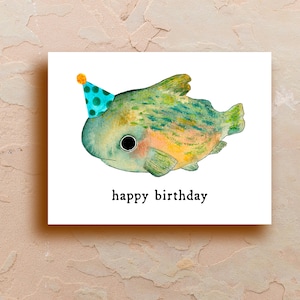 Watercolor Rainbow Fish Birthday Card, Whimsical Greeting Cards, Art Cards, Funny Card, Hand Drawn, Blank Card, by Samun Arts
