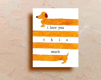 Watercolor Weenie Dog Card, Whimsical Greeting Cards, Art Cards, Funny Card, Hand Drawn, Blank Card, by Samun Arts