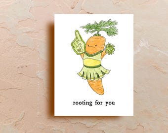 Rooting for You Carrot Watercolor Card, Whimsical Greeting Cards, Art Cards, Funny Card, Blank Card, by Samun Arts